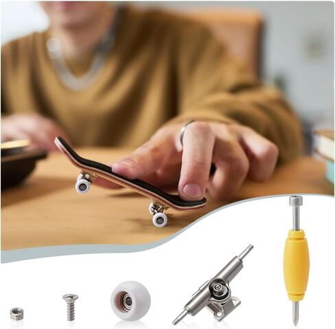 AHANDMAKER 19Pcs Standard Fingerboard Tool Set Mini Finger Skateboard Accessories Fingerboard Mold Tool Wheels Part Includes 4 Wheels 2 Alloy Racks 1 Screwdriver for Skateboards Trucks, White in Kuwait