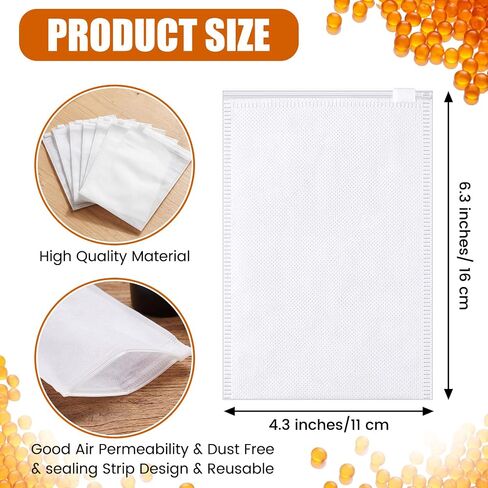 Kajaia 100 Pack Breathable Paper Bags for Desiccant, Small White Nonwoven Fabric Zip Bags, Resealable Repacking Bag for Silica Gel Beads, Desiccant, Jewelry Samples, 4.3 x 6.3 Inch in Kuwait