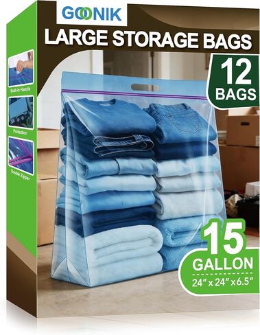 GOONIK 25 Gallon Jumbo Storage Bags with Zipper and Handle for Clothes Pillow Travel Moving, Extra Large, 35" x 24", Blue, Pack of 3 in Kuwait
