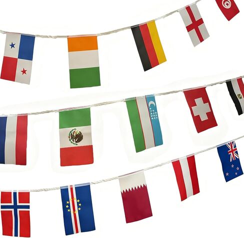 International 48 Teams Soccer String Flags Bunting Banner, Double Sided Fabric Tournament Decorations for Soccer Party, Bar, Club, Garden, Street Sports Event Decor (5.5" x 8.3" - 48 ft) in Kuwait