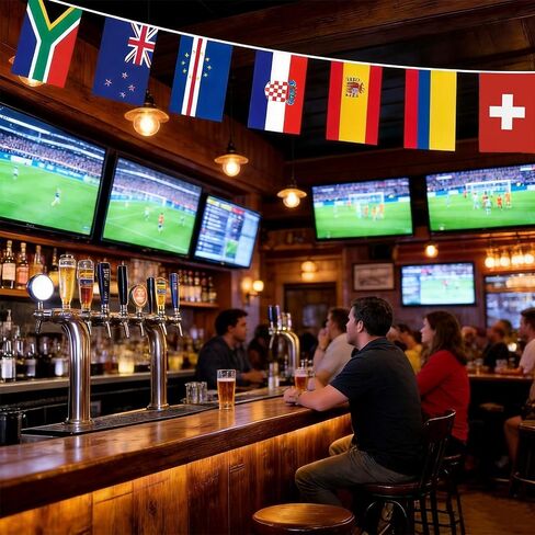 International 48 Teams Soccer String Flags Bunting Banner, Double Sided Fabric Tournament Decorations for Soccer Party, Bar, Club, Garden, Street Sports Event Decor (5.5" x 8.3" - 48 ft) in Kuwait