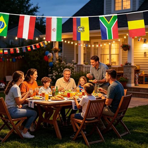 International 48 Teams Soccer String Flags Bunting Banner, Double Sided Fabric Tournament Decorations for Soccer Party, Bar, Club, Garden, Street Sports Event Decor (5.5" x 8.3" - 48 ft) in Kuwait