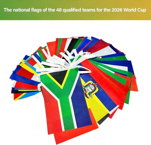 International 48 Teams Soccer String Flags Bunting Banner, Double Sided Fabric Tournament Decorations for Soccer Party, Bar, Club, Garden, Street Sports Event Decor (5.5" x 8.3" - 48 ft) in Kuwait