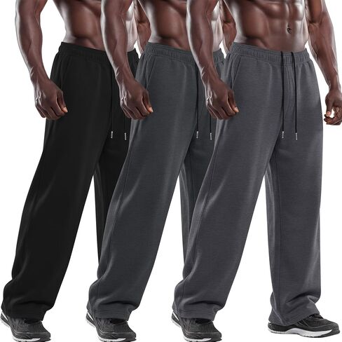 Neer 3 Pack رجالية كبيرة وطويلة Sweatpants رياضية واسعة الساق فضفاض تجريب بانت كبير عادية جيوب الرباط بنطلون L-5XL in Kuwait