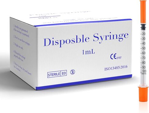 100 Pack 0.5ml Syringes with 30G 5/16 Inch, Accurate Precise Scale, Minimal Waste Design, Individually Wrapped in Kuwait