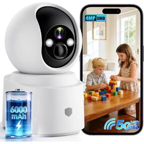 كاميرا Noonkey 4MP WiFi لأمن المنزل، كاميرا مراقبة لاسلكية داخلية مع بطارية قابلة لإعادة الشحن، 5G&2.4G WiFi6، كشف حركة AI، صوت ثنائي الاتجاه، رؤية ليلية ملونة، دعم Alexa، 3K/1-Pack in Kuwait