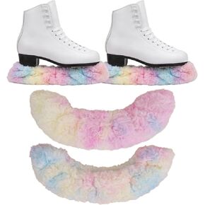 Ice Skate Soakers 1 Pair Plush Blade Covers, Dreamy Rainbow Faux Fur Design, Lightly Thickened 10g Padding, Soft Absorbent Lining, Fits Figure & Hockey Skates up to 12 inch, Skate Accessor in Kuwait