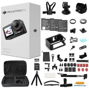 DJI Osmo Action 5 Pro Waterproof Action Camera Bundle, 1/1.3" Sensor | 4K/120fps Video, 47GB Built-In Storage, Original Standard Combo + 58-in-1 Accessory Kit + 2 Extra Batteries + Extra 64GB Card in Kuwait