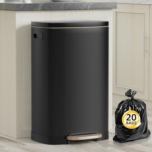 KdbK 13 Gallon Trash Can with Lid, 50L Fingerprint Proof Stainless Steel Kitchen Trash Can with Removable Inner Bucket and Lid Soft Close, Pedal Rubbish Bin for Home Office, Brown in Saudi Arabia