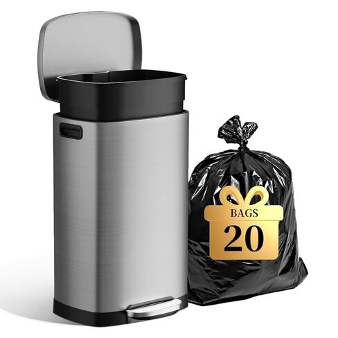 KdbK 13 Gallon Trash Can with Lid, 50L Fingerprint Proof Stainless Steel Kitchen Trash Can with Removable Inner Bucket and Lid Soft Close, Pedal Rubbish Bin for Home Office, Brown in Saudi Arabia