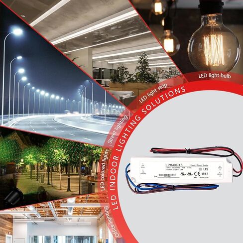 LPV-60-15 60W 15V 4A مقاوم للماء IP67 LED مزود الطاقة - مصدر طاقة ثابت الجهد قابل للتحويل لإضاءة LED الخارجية وصناديق الإضاءة الإعلانية وتزيين المناظر الطبيعية والأجهزة الإلكترونية in Kuwait