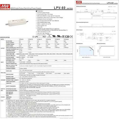 LPV-60-15 60W 15V 4A مقاوم للماء IP67 LED مزود الطاقة - مصدر طاقة ثابت الجهد قابل للتحويل لإضاءة LED الخارجية وصناديق الإضاءة الإعلانية وتزيين المناظر الطبيعية والأجهزة الإلكترونية in Kuwait