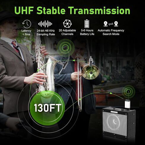 ميكروفون ساكسفون لاسلكي مزدوج UHF ساكسفون، مكثف UHF يلتقط مشبك على ميكروفون 1 جهاز استقبال و2 نظام إرسال للساكسفون الفرنسي القرن البوق الترومبون، Q2/ST-5 in Kuwait