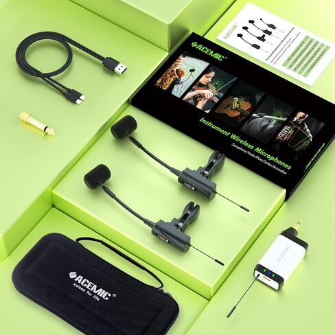 ميكروفون ساكسفون لاسلكي مزدوج UHF ساكسفون، مكثف UHF يلتقط مشبك على ميكروفون 1 جهاز استقبال و2 نظام إرسال للساكسفون الفرنسي القرن البوق الترومبون، Q2/ST-5 in Kuwait