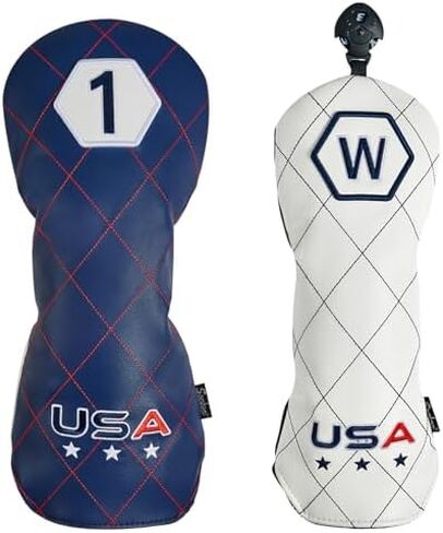 Golf Driver Head Covers (Blue) & Wood Headcovers (White), USA Golf Club Covers, Waterproof Thick Plush Lining, Universal Fit for Golf Clubs in Kuwait