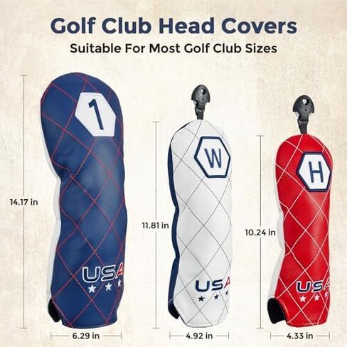 Golf Driver Head Covers (Blue) & Wood Headcovers (White), USA Golf Club Covers, Waterproof Thick Plush Lining, Universal Fit for Golf Clubs in Kuwait