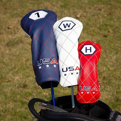 Golf Driver Head Covers (Blue) & Wood Headcovers (White), USA Golf Club Covers, Waterproof Thick Plush Lining, Universal Fit for Golf Clubs in Kuwait