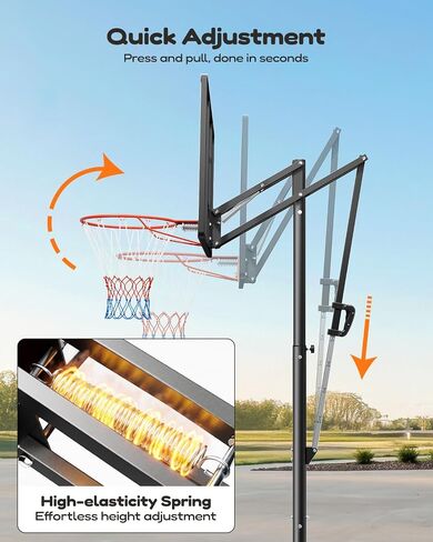 Yohood Basketball Hoop Outdoor 44 بوصة لوحة خلفية للكمبيوتر الشخصي، هدف كرة سلة قابل للتعديل 5.5-10FT مع نظام ارتداد 180 درجة، طوق كرة سلة محمول لجميع الأعمار للعب في الفناء الخلفي/المحاكم/الداخلي in Kuwait