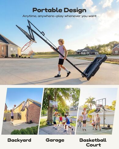 Yohood Basketball Hoop Outdoor 44 بوصة لوحة خلفية للكمبيوتر الشخصي، هدف كرة سلة قابل للتعديل 5.5-10FT مع نظام ارتداد 180 درجة، طوق كرة سلة محمول لجميع الأعمار للعب في الفناء الخلفي/المحاكم/الداخلي in Kuwait