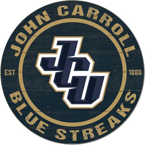 KH Sports Fan John Carroll University Blue Streaks علامة دائرية ملونة، 20x20 بوصة، ديكور بخطوط زرقاء؛ أظهر روح فريقك مع هذه اللوحة الفنية الجدارية الفريدة من نوعها من جامعة جون كارول باللون الأزرق in Kuwait