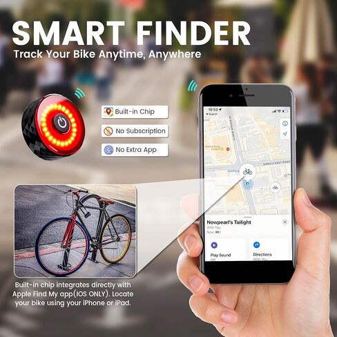 مصباح خلفي لدراجة Find My Bike - ضوء خلفي ذكي مصباح خلفي جديد للدراجة قابل لإعادة الشحن عبر USB - مصباح LED ذكي مع تقنية استشعار الفرامل، مقاوم للماء IP65، رؤية 984 قدم، متوافق مع Apple Find My Anti-Theft iPhone in Kuwait