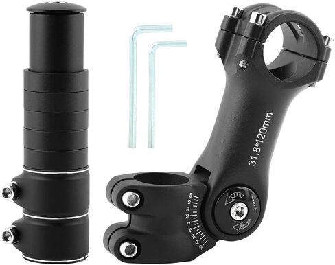 Bike Stem Elevating Adapter Set, Fits 31.8mm Handlebars Adjustable Bike Stem with 100mm Length, 0-60 Degree Angle Adjustment Neck Extension Kit for MTB E-Bike in Kuwait
