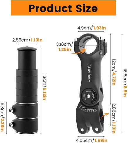 Bike Stem Elevating Adapter Set, Fits 31.8mm Handlebars Adjustable Bike Stem with 100mm Length, 0-60 Degree Angle Adjustment Neck Extension Kit for MTB E-Bike in Kuwait