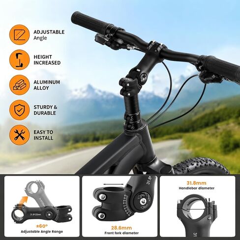 Bike Stem Elevating Adapter Set, Fits 31.8mm Handlebars Adjustable Bike Stem with 100mm Length, 0-60 Degree Angle Adjustment Neck Extension Kit for MTB E-Bike in Kuwait