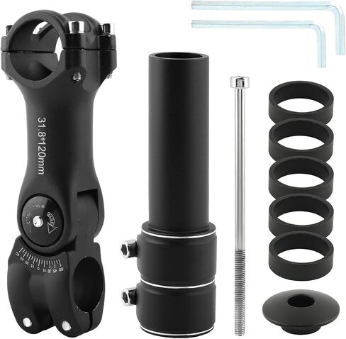 Bike Stem Elevating Adapter Set, Fits 31.8mm Handlebars Adjustable Bike Stem with 100mm Length, 0-60 Degree Angle Adjustment Neck Extension Kit for MTB E-Bike in Kuwait