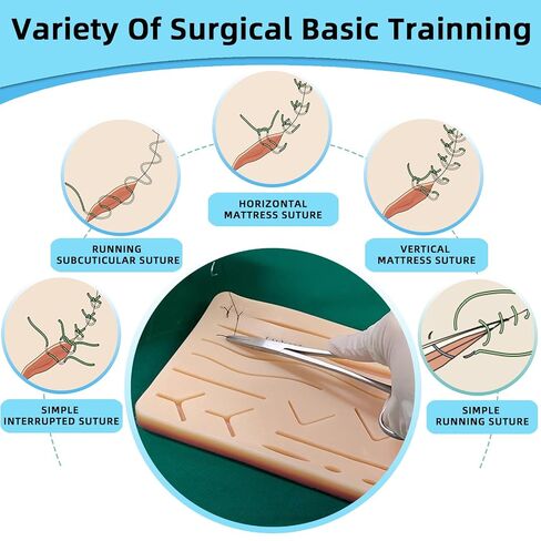 Suture Practice Kit for Medical Students, Silicone Pad Surgical Wound Suturing Practice, Supplies for Vet Nursing Students Simulation Surgical Suture Training Toolkit (Education Use Only) in Kuwait