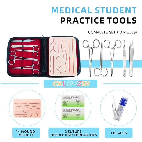 Suture Practice Kit for Medical Students, Silicone Pad Surgical Wound Suturing Practice, Supplies for Vet Nursing Students Simulation Surgical Suture Training Toolkit (Education Use Only) in Kuwait