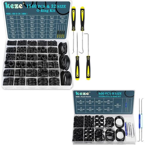 KEZE 400 قطعة من تركيبات الوجه المسطحة الهيدروليكية على شكل حرف O و32 مقاس 1540 قطعة من الحلقات المطاطية المتنوعة مع مجموعة اختيار وخطاف in Kuwait