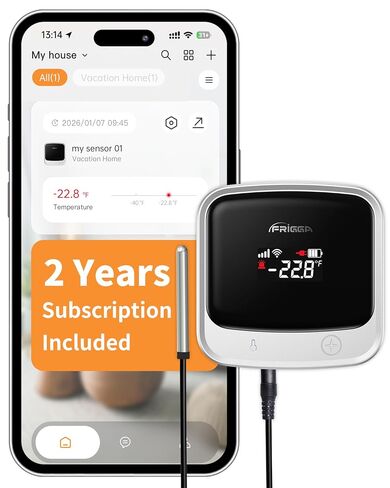 Frigga S0-P 4G & WiFi ثلاجة ميزان حرارة مع منبه، مراقب درجة حرارة الفريزر مع التحكم في التطبيق للمطبخ المنزلي، حوض استحمام ساخن، ثلاجة، اشتراك لمدة عامين in Kuwait