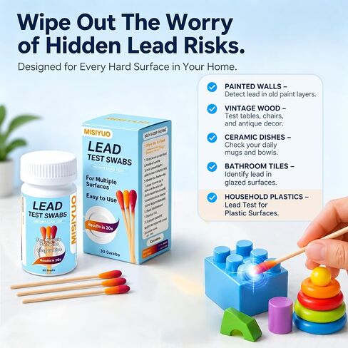 Lead Test Kit 30 Swabs for Dishes Ceramics Metal Detection | 30 lead test swabs for dishes, ceramics and household items. Results in about 30 seconds. Vinegar activated. in Saudi Arabia