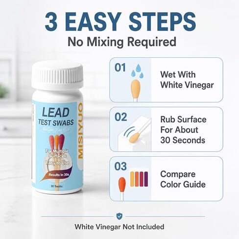Lead Test Kit 30 Swabs for Dishes Ceramics Metal Detection | 30 lead test swabs for dishes, ceramics and household items. Results in about 30 seconds. Vinegar activated. in Saudi Arabia