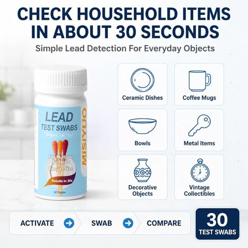 Lead Test Kit 30 Swabs for Dishes Ceramics Metal Detection | 30 lead test swabs for dishes, ceramics and household items. Results in about 30 seconds. Vinegar activated. in Saudi Arabia