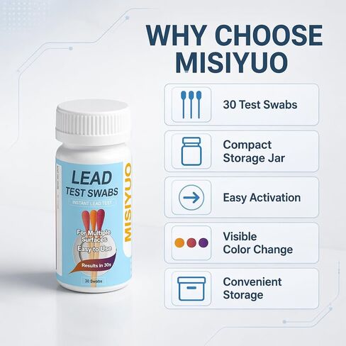 Lead Test Kit 30 Swabs for Dishes Ceramics Metal Detection | 30 lead test swabs for dishes, ceramics and household items. Results in about 30 seconds. Vinegar activated. in Saudi Arabia