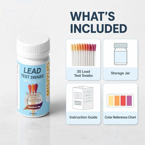Lead Test Kit 30 Swabs for Dishes Ceramics Metal Detection | 30 lead test swabs for dishes, ceramics and household items. Results in about 30 seconds. Vinegar activated. in Saudi Arabia