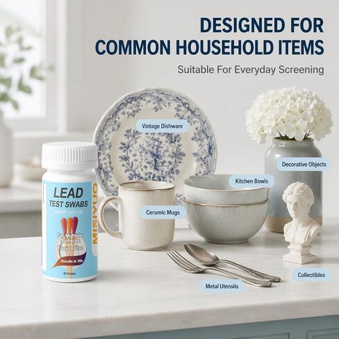 Lead Test Kit 30 Swabs for Dishes Ceramics Metal Detection | 30 lead test swabs for dishes, ceramics and household items. Results in about 30 seconds. Vinegar activated. in Saudi Arabia