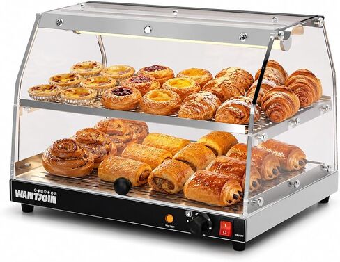 WantJoin Upgrade V2 Commercial Food Warmer Display 2-Tier Acrylic Countertop Food Warmer with Dual-Door Design Removable Shelves Electric Pizza/Pretzel/Patty Warmer for Buffet & Convenience Store in Kuwait