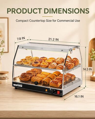 WantJoin Upgrade V2 Commercial Food Warmer Display 2-Tier Acrylic Countertop Food Warmer with Dual-Door Design Removable Shelves Electric Pizza/Pretzel/Patty Warmer for Buffet & Convenience Store in Kuwait