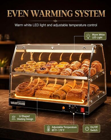WantJoin Upgrade V2 Commercial Food Warmer Display 2-Tier Acrylic Countertop Food Warmer with Dual-Door Design Removable Shelves Electric Pizza/Pretzel/Patty Warmer for Buffet & Convenience Store in Kuwait