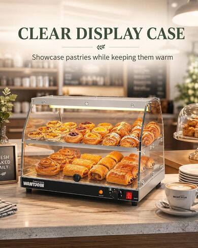 WantJoin Upgrade V2 Commercial Food Warmer Display 2-Tier Acrylic Countertop Food Warmer with Dual-Door Design Removable Shelves Electric Pizza/Pretzel/Patty Warmer for Buffet & Convenience Store in Kuwait