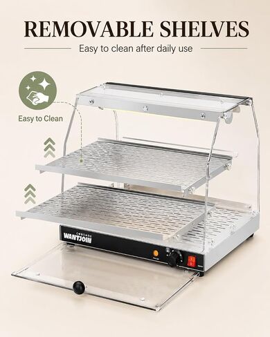 WantJoin Upgrade V2 Commercial Food Warmer Display 2-Tier Acrylic Countertop Food Warmer with Dual-Door Design Removable Shelves Electric Pizza/Pretzel/Patty Warmer for Buffet & Convenience Store in Kuwait