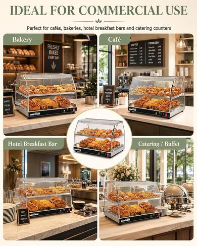 WantJoin Upgrade V2 Commercial Food Warmer Display 2-Tier Acrylic Countertop Food Warmer with Dual-Door Design Removable Shelves Electric Pizza/Pretzel/Patty Warmer for Buffet & Convenience Store in Kuwait