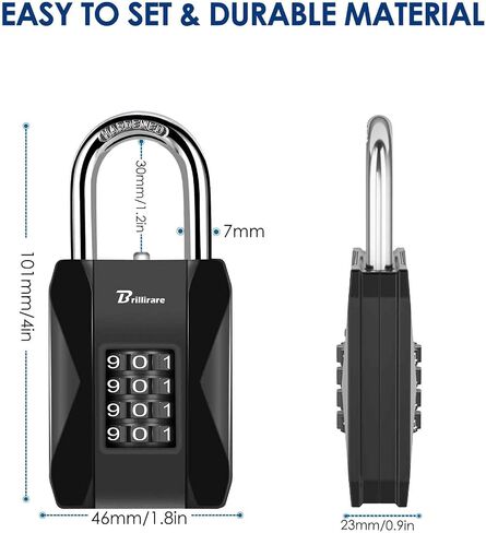 Combination Lock, 4 Digit Outdoor Heavy Duty Padlock Metal, Weatherproof Alloy Locks with Long Hardened Steel Shackle, High Security Large Padlocks for Sheds Fence, Gate Hasps, Storage Unit-Black in Kuwait