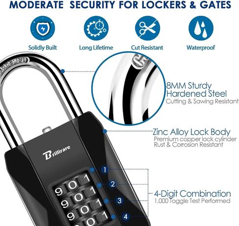 Combination Lock, 4 Digit Outdoor Heavy Duty Padlock Metal, Weatherproof Alloy Locks with Long Hardened Steel Shackle, High Security Large Padlocks for Sheds Fence, Gate Hasps, Storage Unit-Black in Kuwait