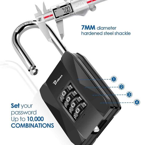 Combination Lock, 4 Digit Outdoor Heavy Duty Padlock Metal, Weatherproof Alloy Locks with Long Hardened Steel Shackle, High Security Large Padlocks for Sheds Fence, Gate Hasps, Storage Unit-Black in Kuwait