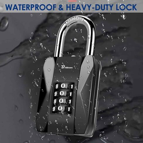 Combination Lock, 4 Digit Outdoor Heavy Duty Padlock Metal, Weatherproof Alloy Locks with Long Hardened Steel Shackle, High Security Large Padlocks for Sheds Fence, Gate Hasps, Storage Unit-Black in Kuwait