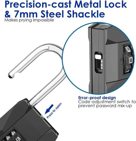 Combination Lock, 4 Digit Outdoor Heavy Duty Padlock Metal, Weatherproof Alloy Locks with Long Hardened Steel Shackle, High Security Large Padlocks for Sheds Fence, Gate Hasps, Storage Unit-Black in Kuwait